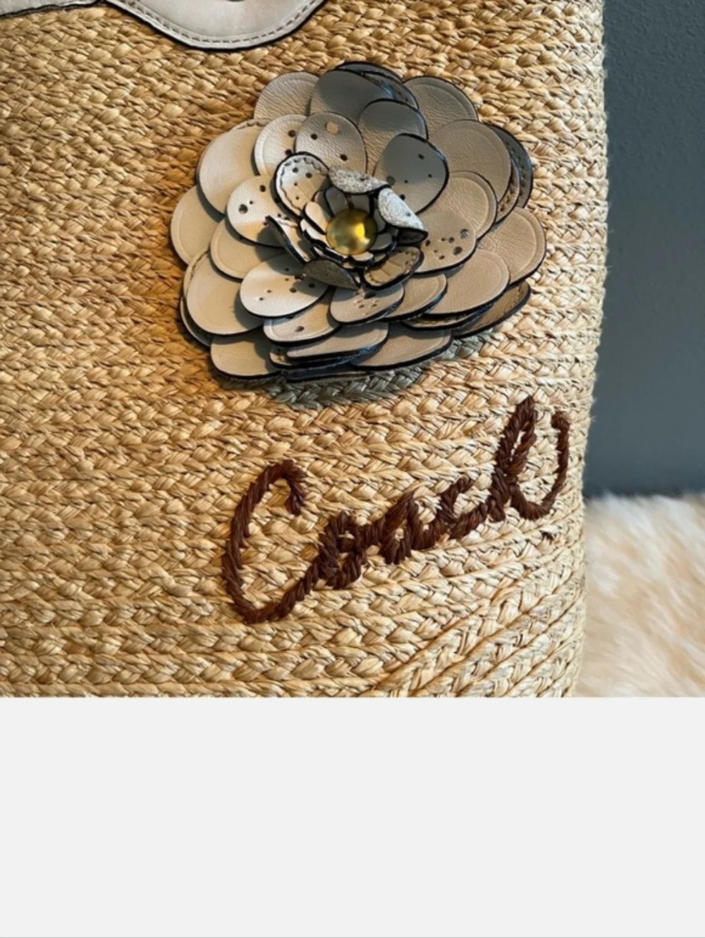 Coach Bleecker Natural Straw Leather Flower Tote - Picture 7 of 12